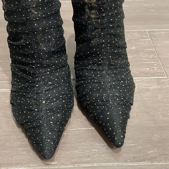 New in Box Sam Edelman Farren black Gold Tulle sexy pointed toe suede bootie 6 - Picture 3 of 5